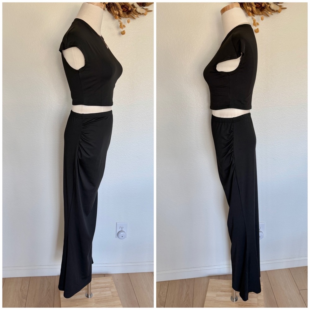 🌞 Black Matching Top Maxi Skirt Set for Vacation Leisure - Picture 2 of 11
